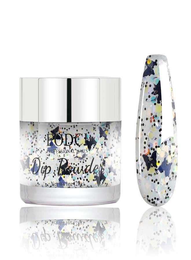 EODCI Nail Dip Powder Colors, Butterfly Glitter Silver - DIY Nail Art Starter Kit - No Lamp Needed - 1 oz - Image 1
